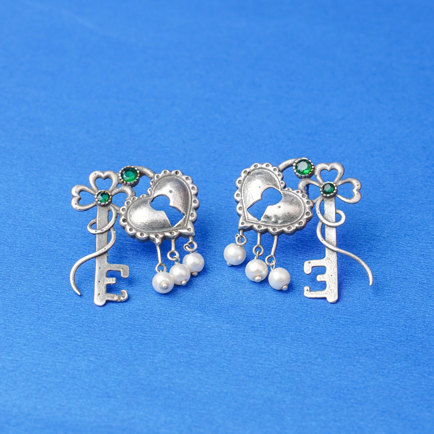 Lock & Key Oxidised Earrings