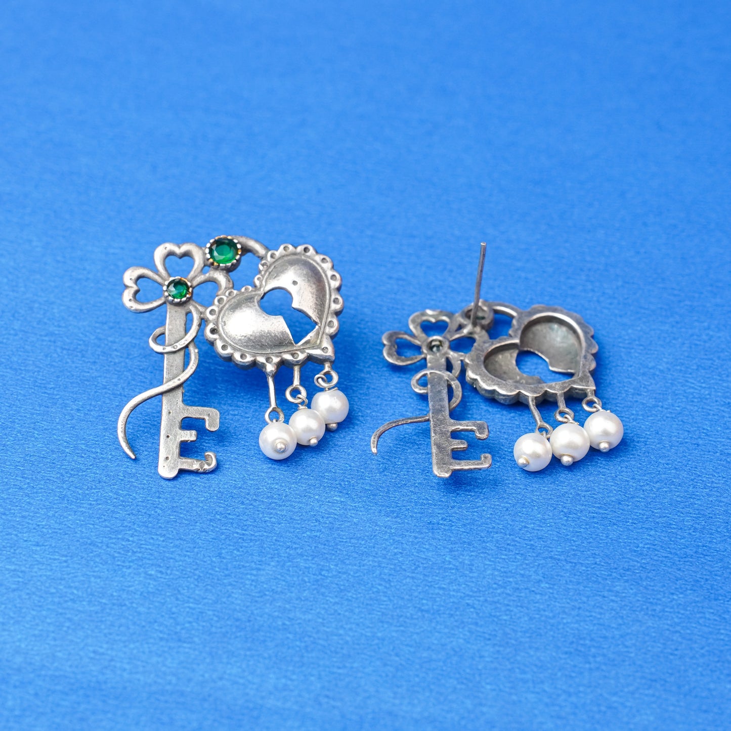 Lock & Key Oxidised Earrings
