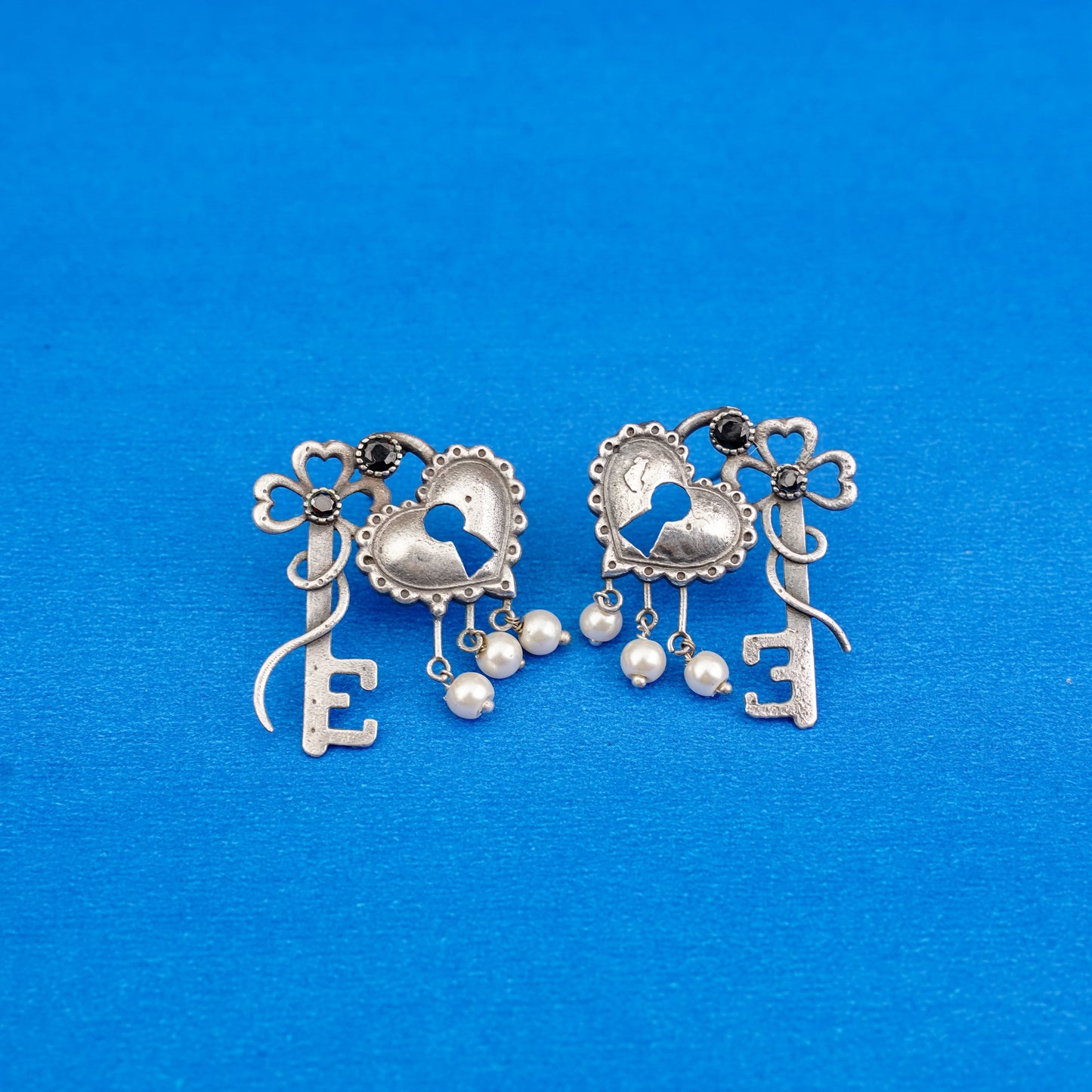 Lock & Key Oxidised Earrings