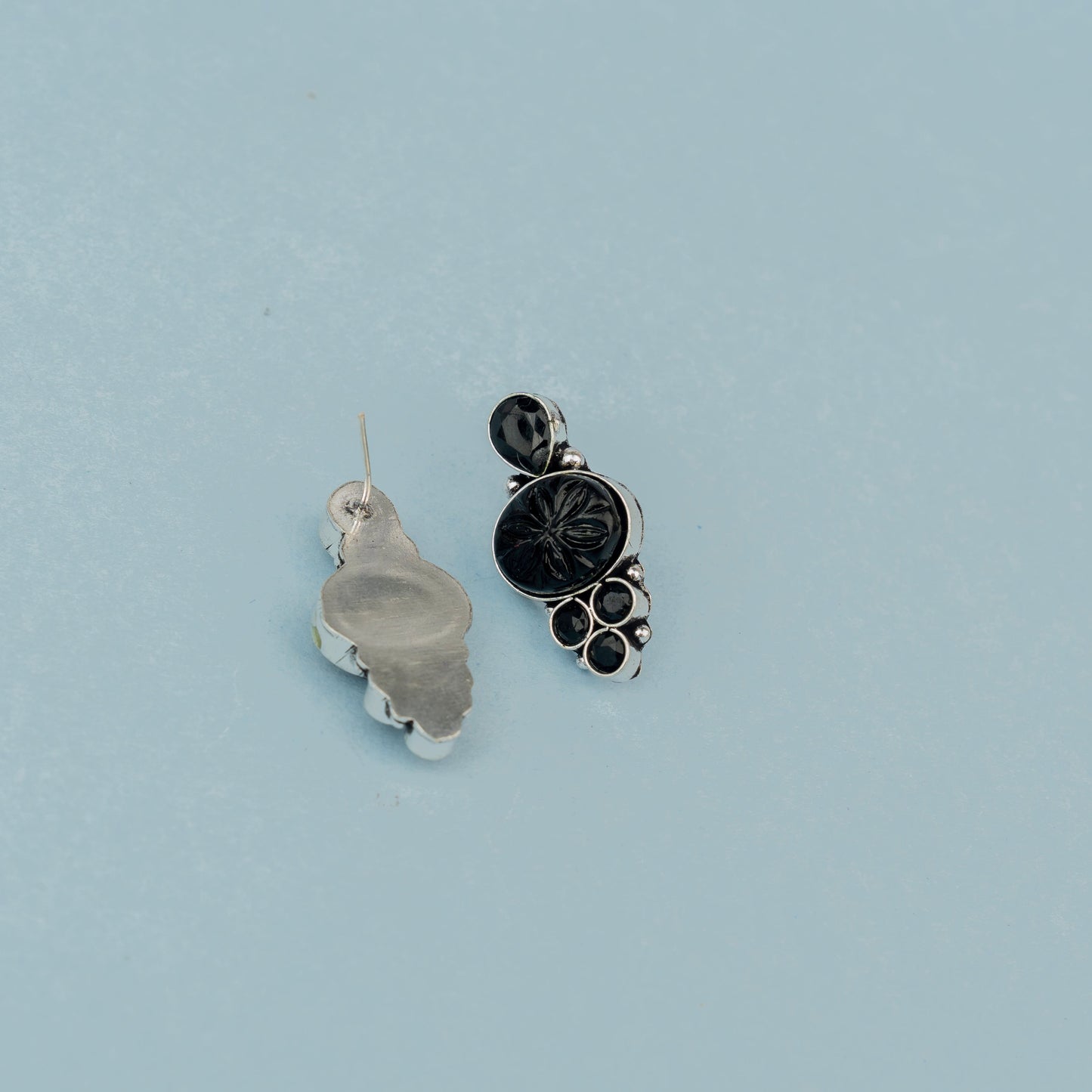 Black Duzi stone Brass Earrings