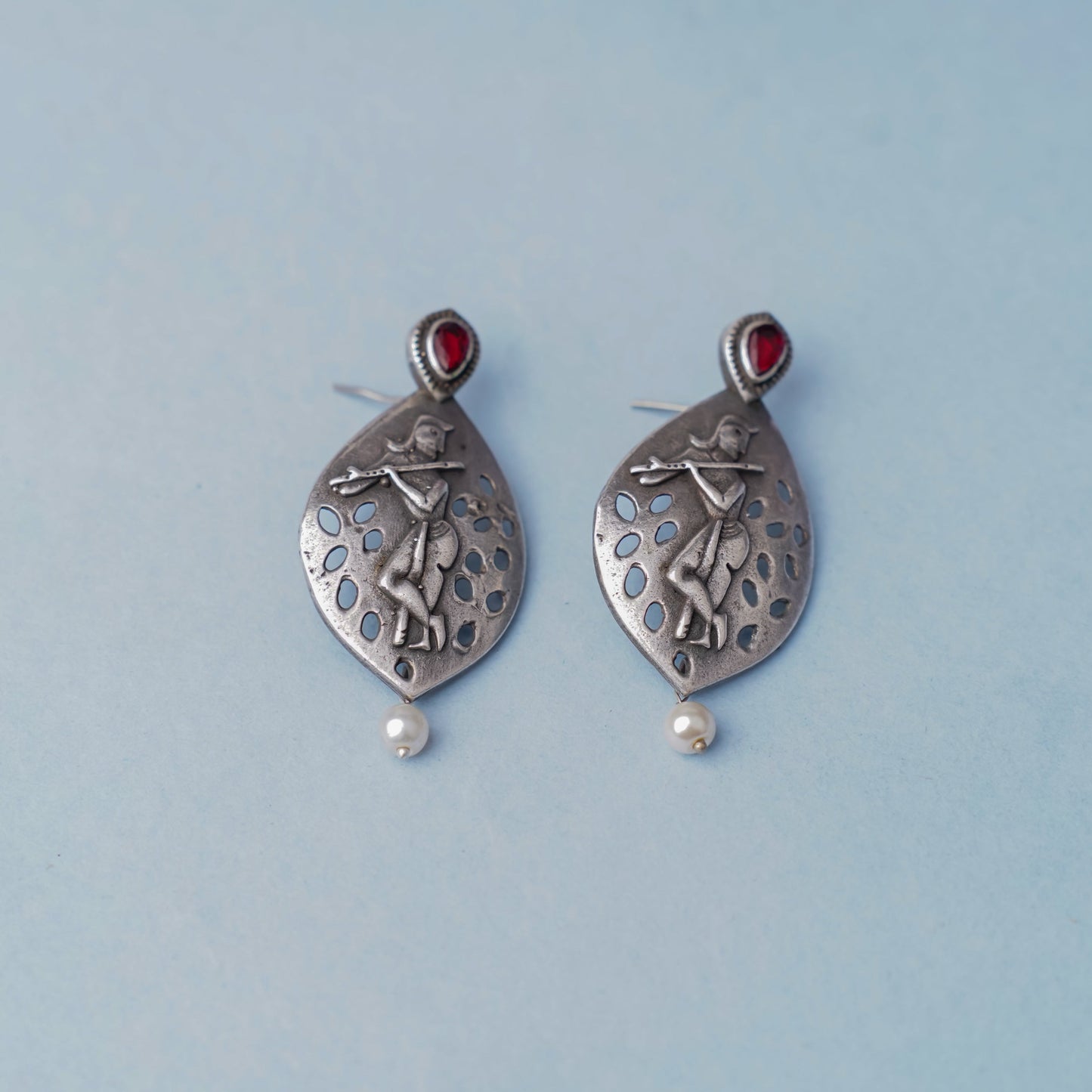 Krishna Motif Oxidised Earrings