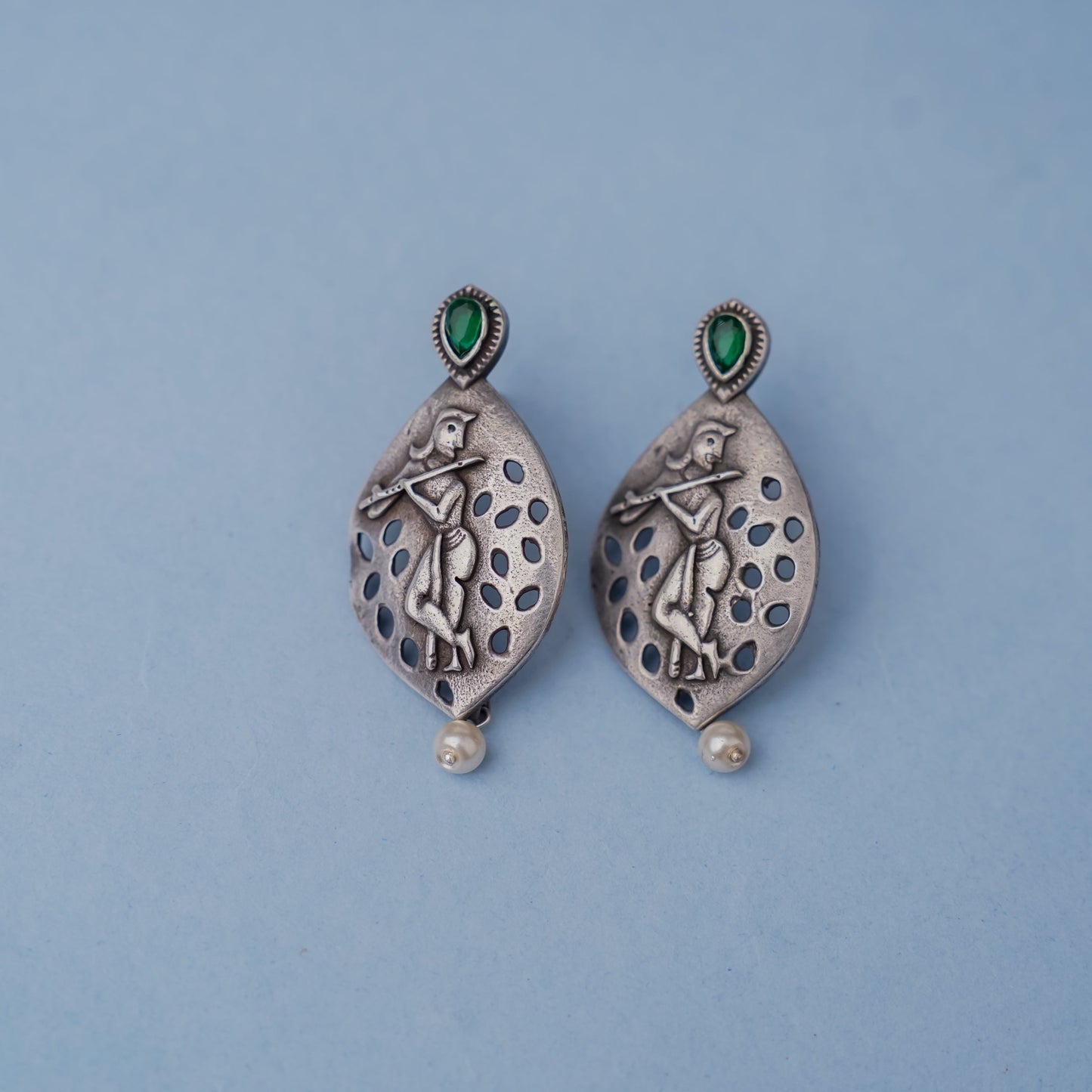 Krishna Motif Oxidised Earrings