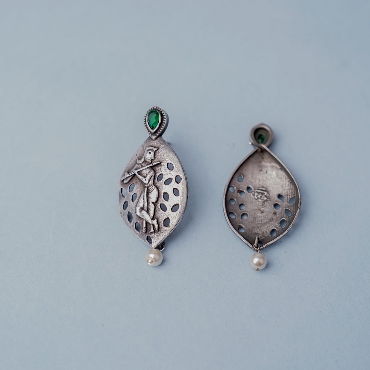 Krishna Motif Oxidised Earrings