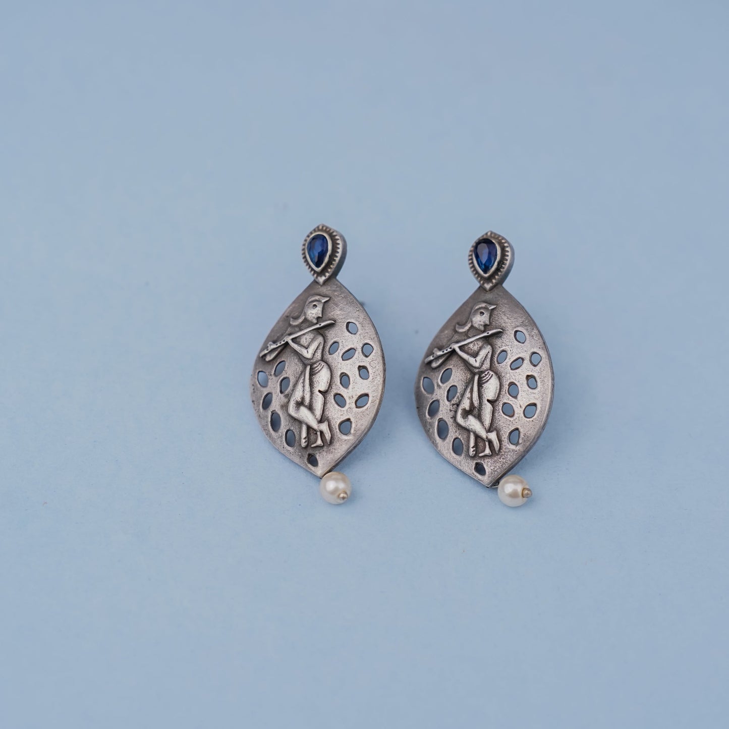 Krishna Motif Oxidised Earrings