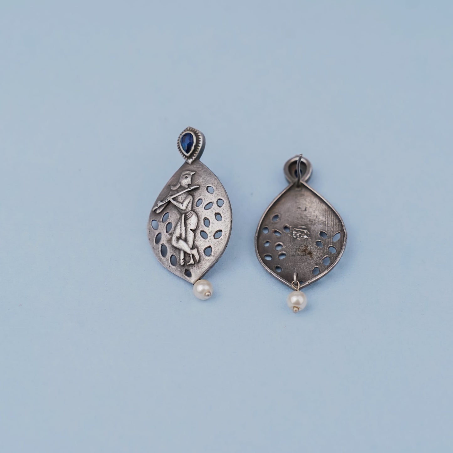 Krishna Motif Oxidised Earrings