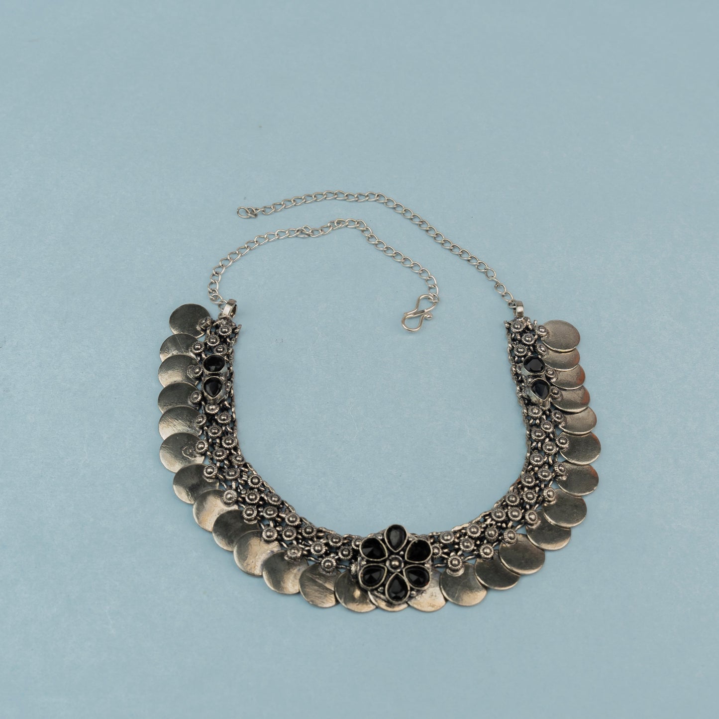 Black stone Brass Coin Neckpiece