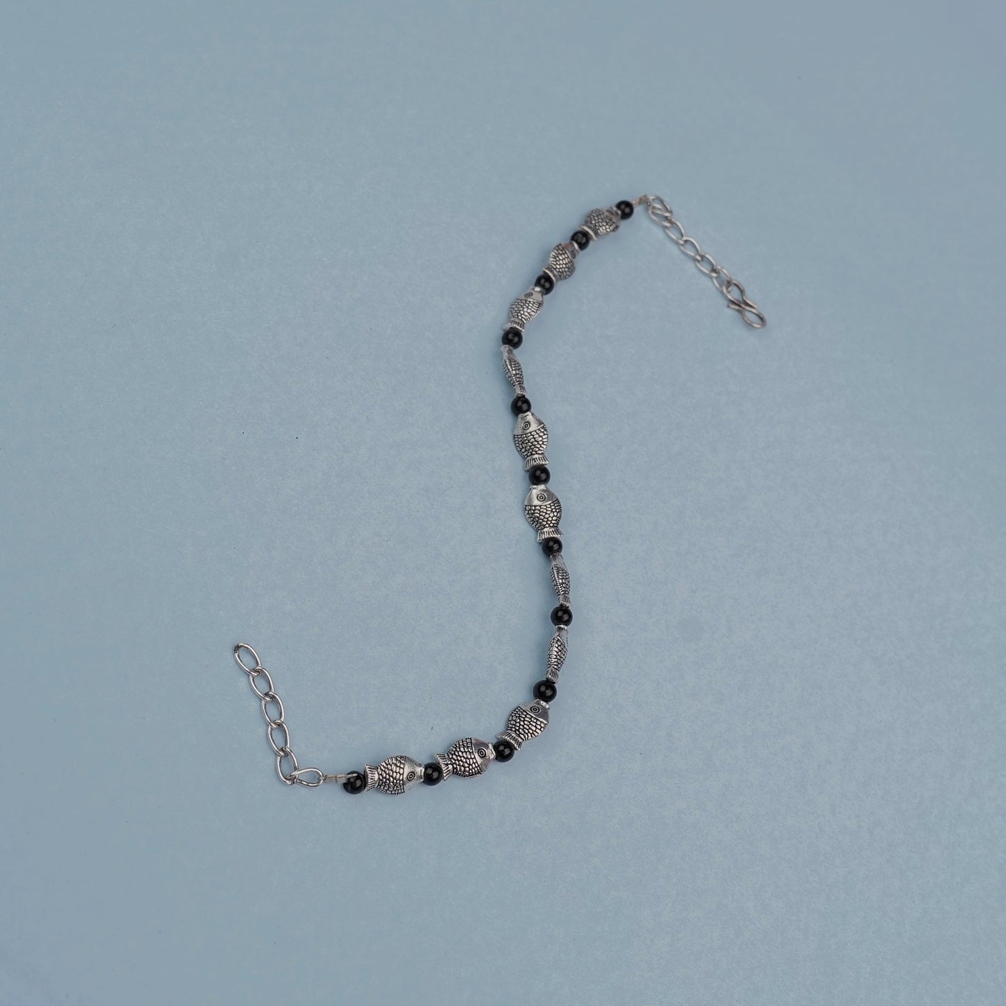 Black Beads studded Fish Charm Bracelet