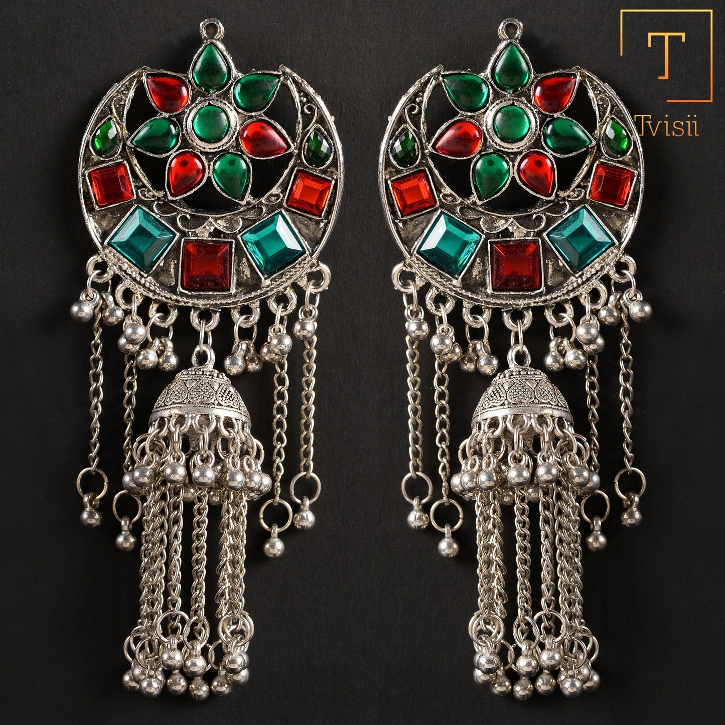 Half Moon Multicolored Stone Jhumki