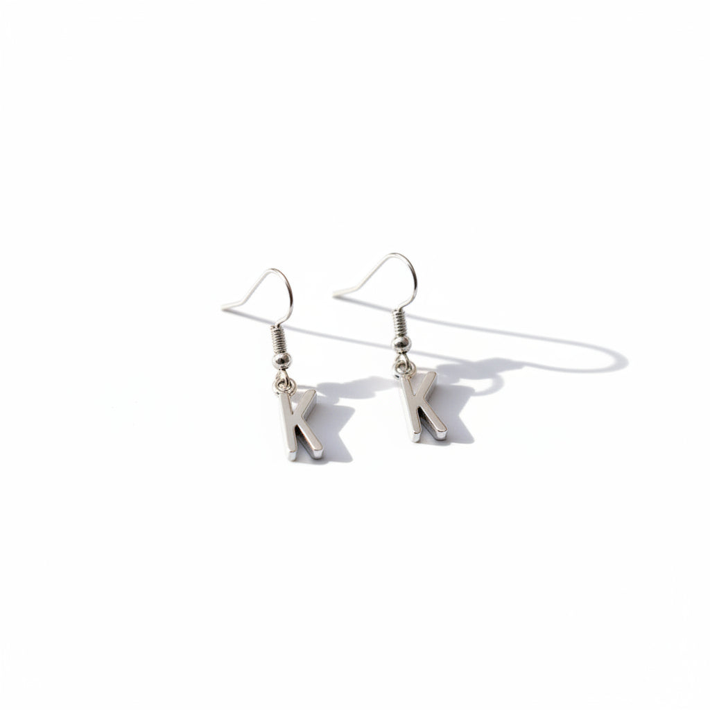 Silver-Toned 'K' Letter Quirky Earring