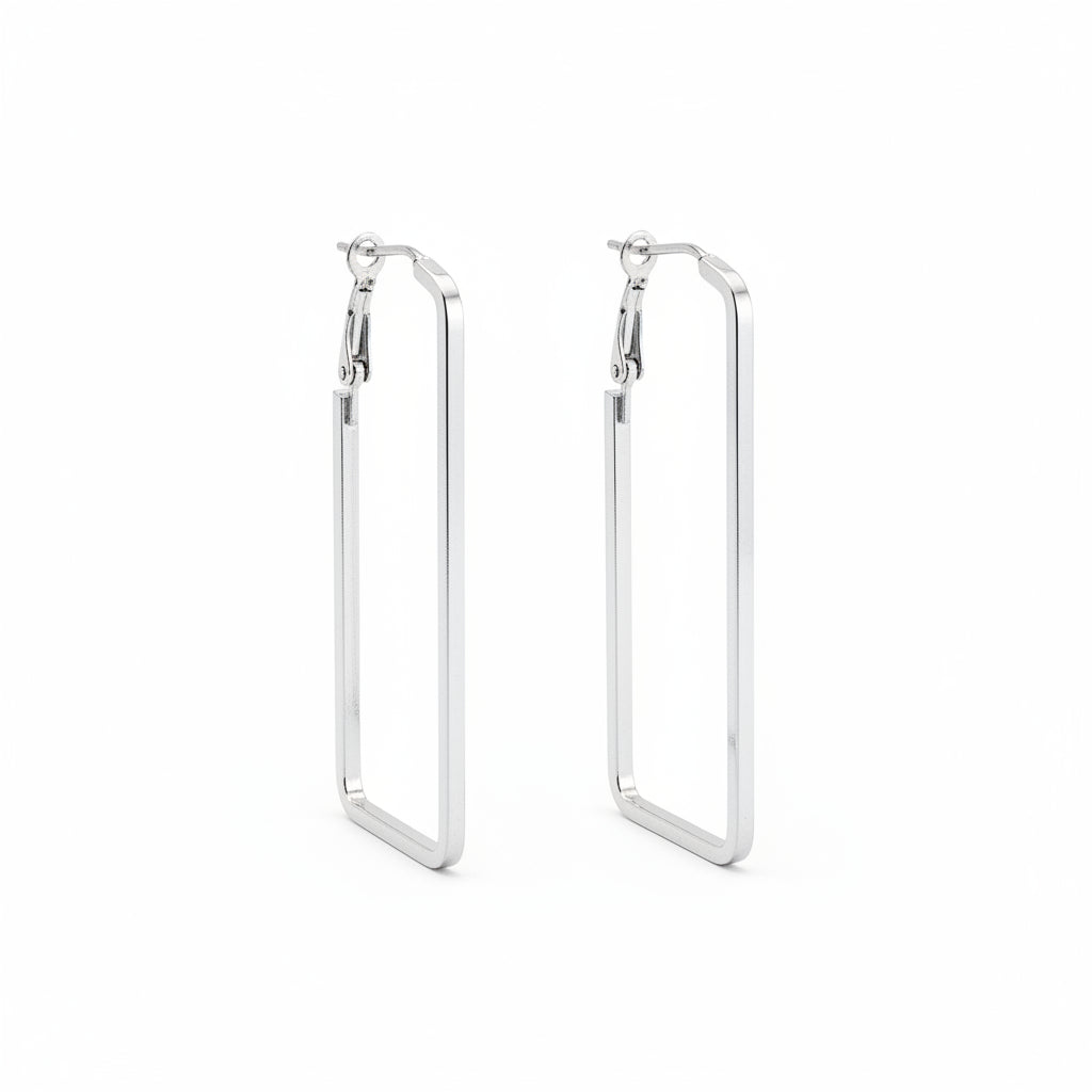 Sleek Silver Rectangular Hoop Earrings