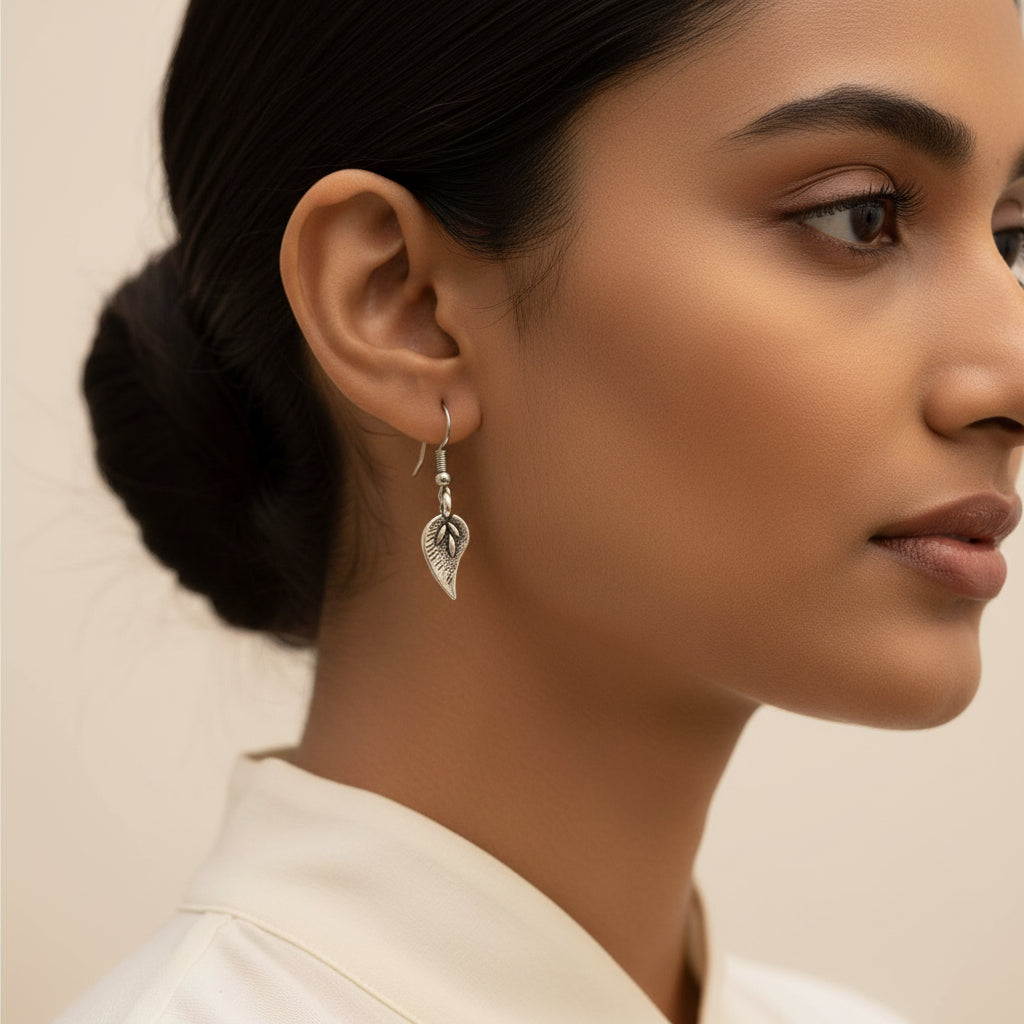 Oxidised Silver Leaf Dangle Earring for Women & Girls