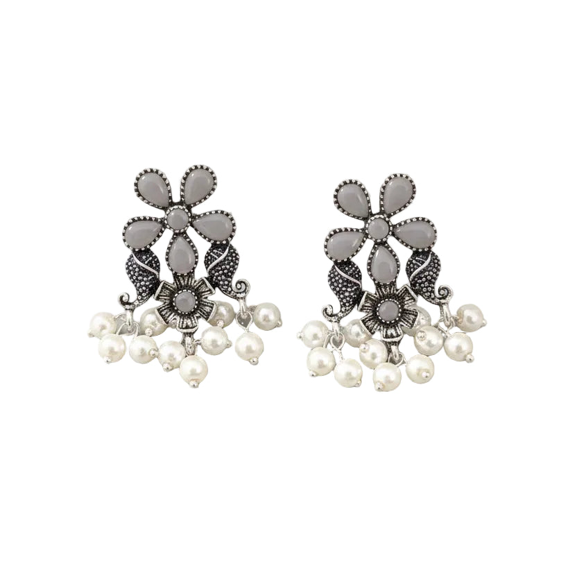 Floral Drop stud earrings (Grey)