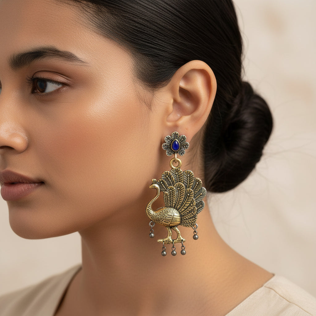 Morni jhumki dangler earrings (Silver)