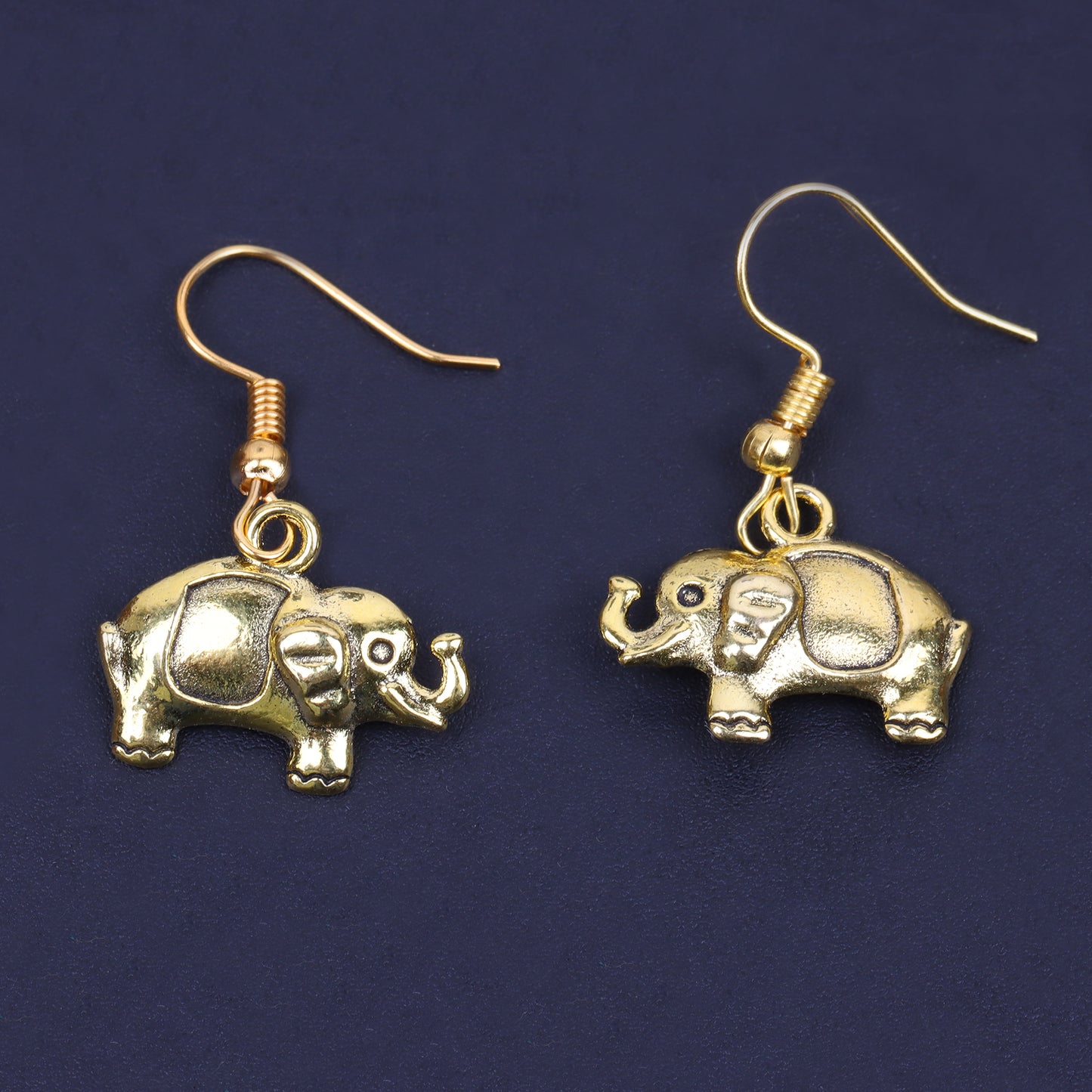 Cute Baby Elephant Shaped Golden Polished Oxidised Danglers