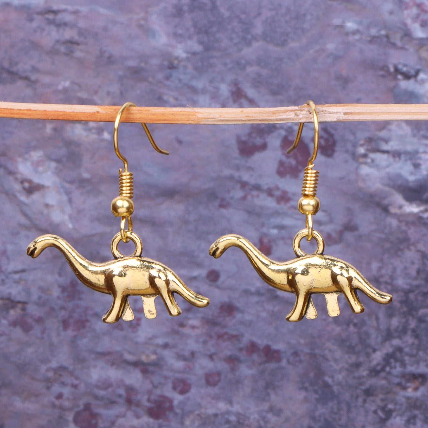 Dinosaur Shaped Golden Polished Oxidised Danglers