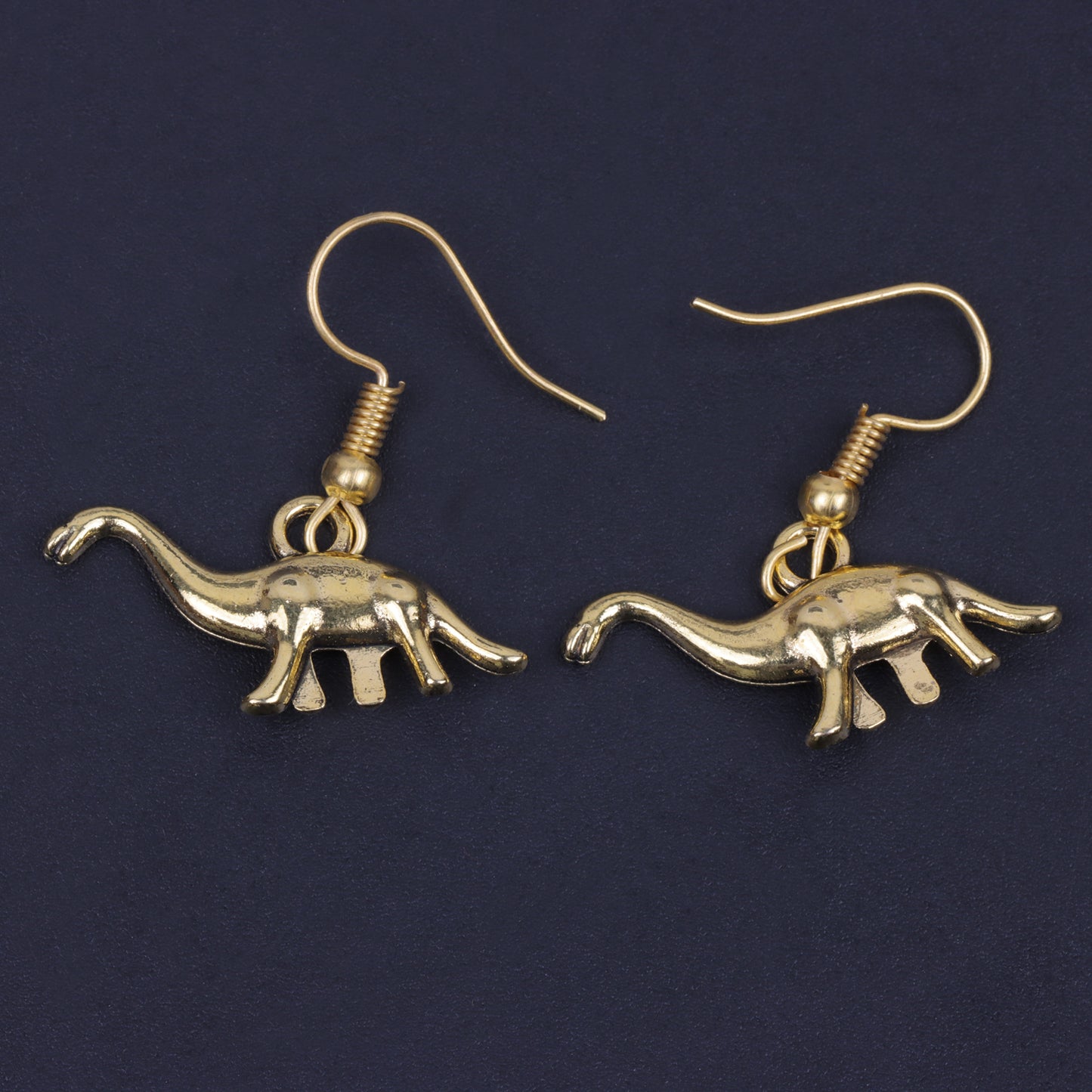Dinosaur Shaped Golden Polished Oxidised Danglers