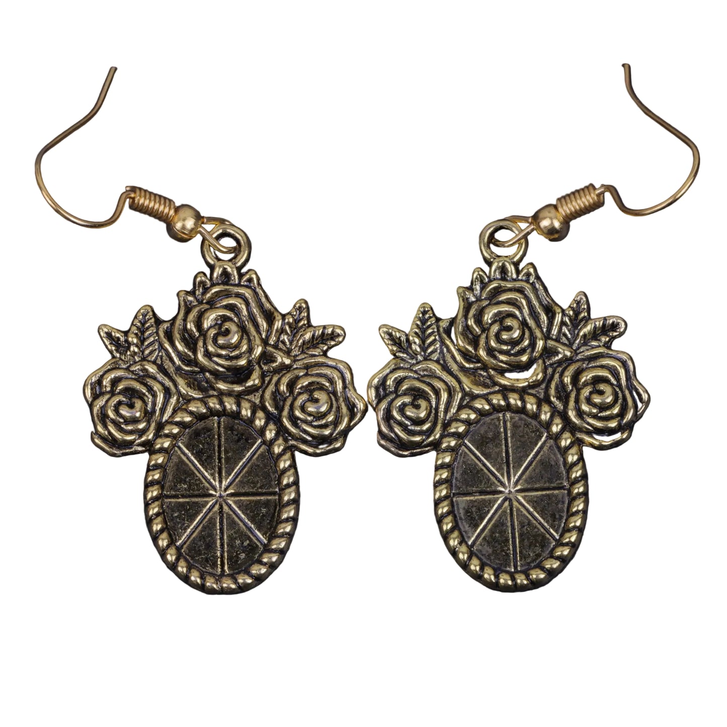 Vintage Oval Flower Shaped Golden Polished Oxidised Danglers
