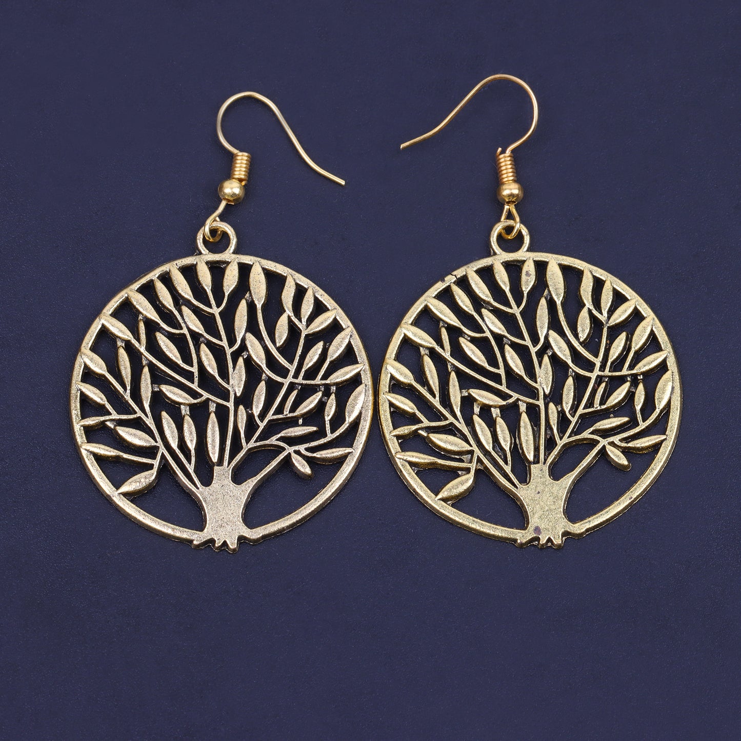 Tree Shaped Golden Polished Oxidised Danglers