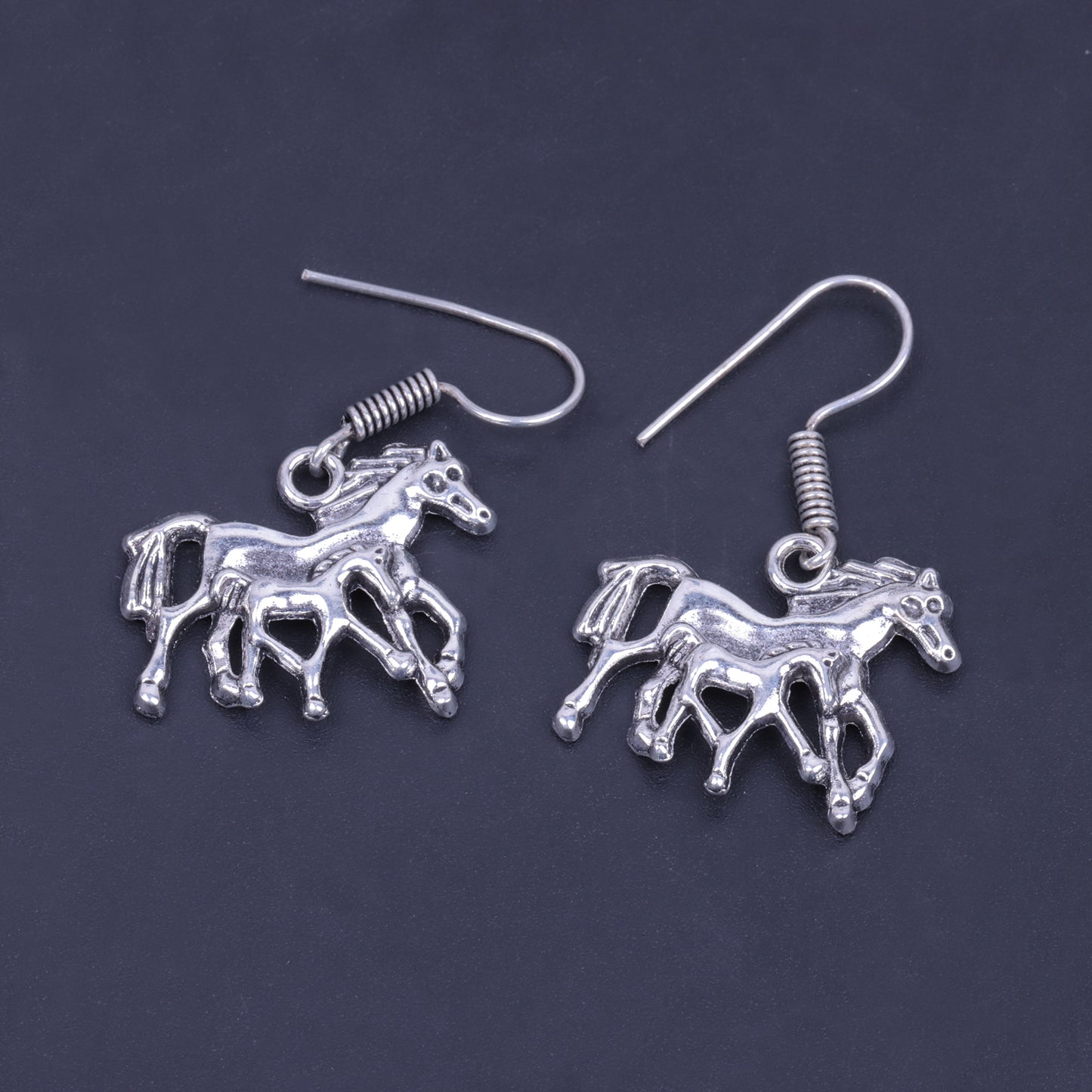 Horse Shaped Silver Polished Oxidised Danglers