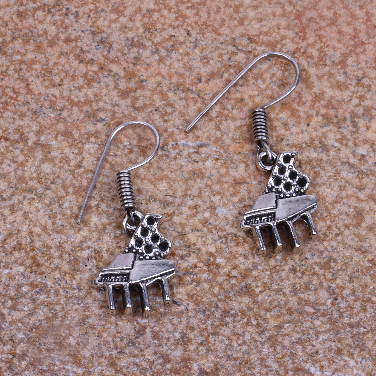 Piano Shaped Silver Polished Oxidised Danglers