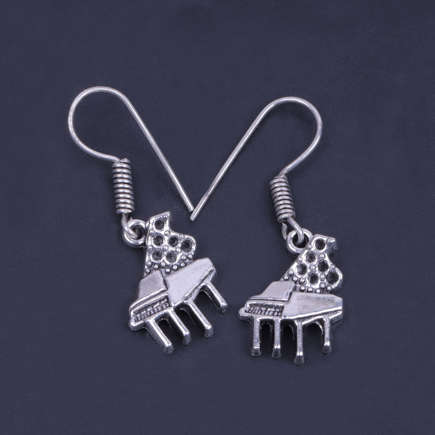 Piano Shaped Silver Polished Oxidised Danglers