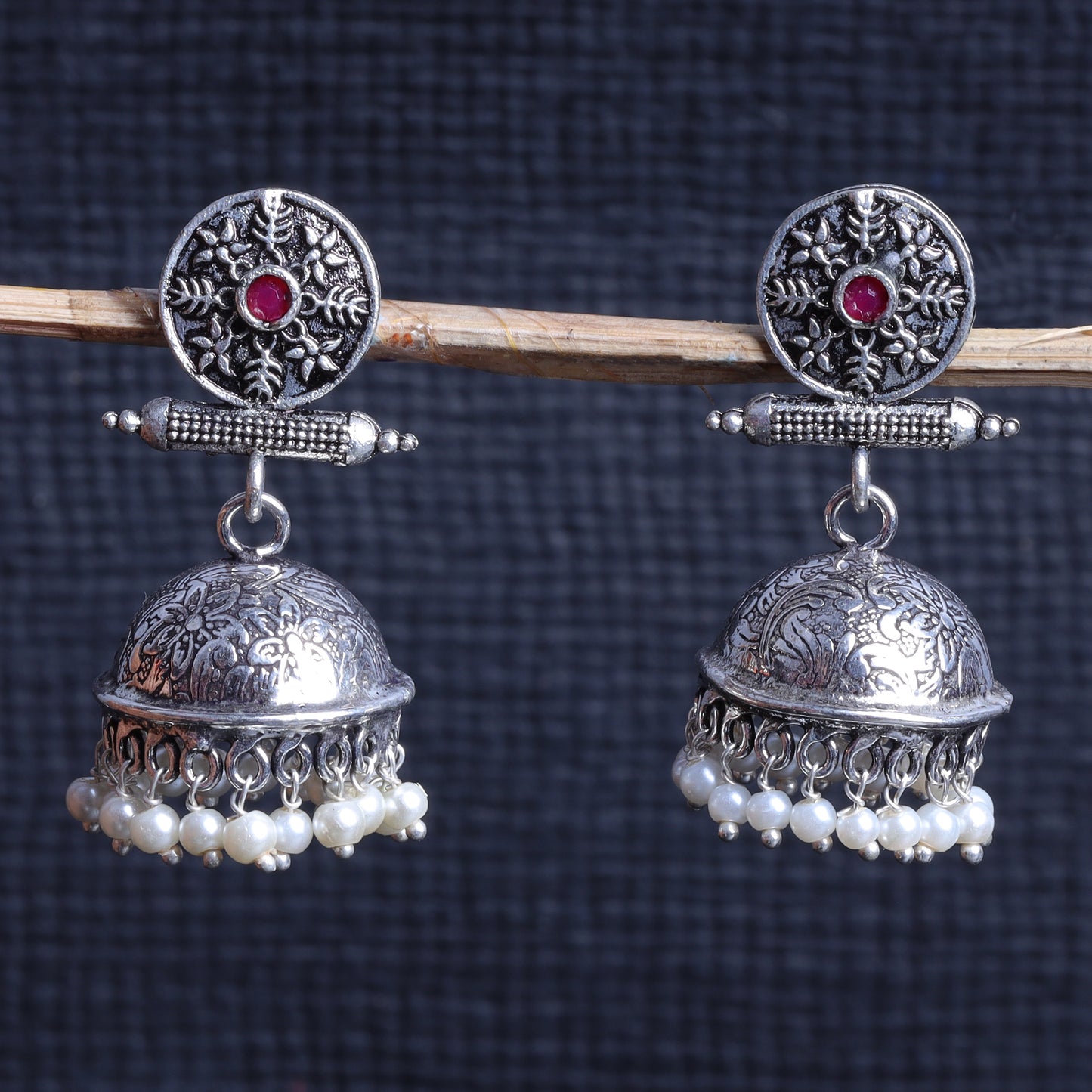 Charmbell jhumka earrings (Red)