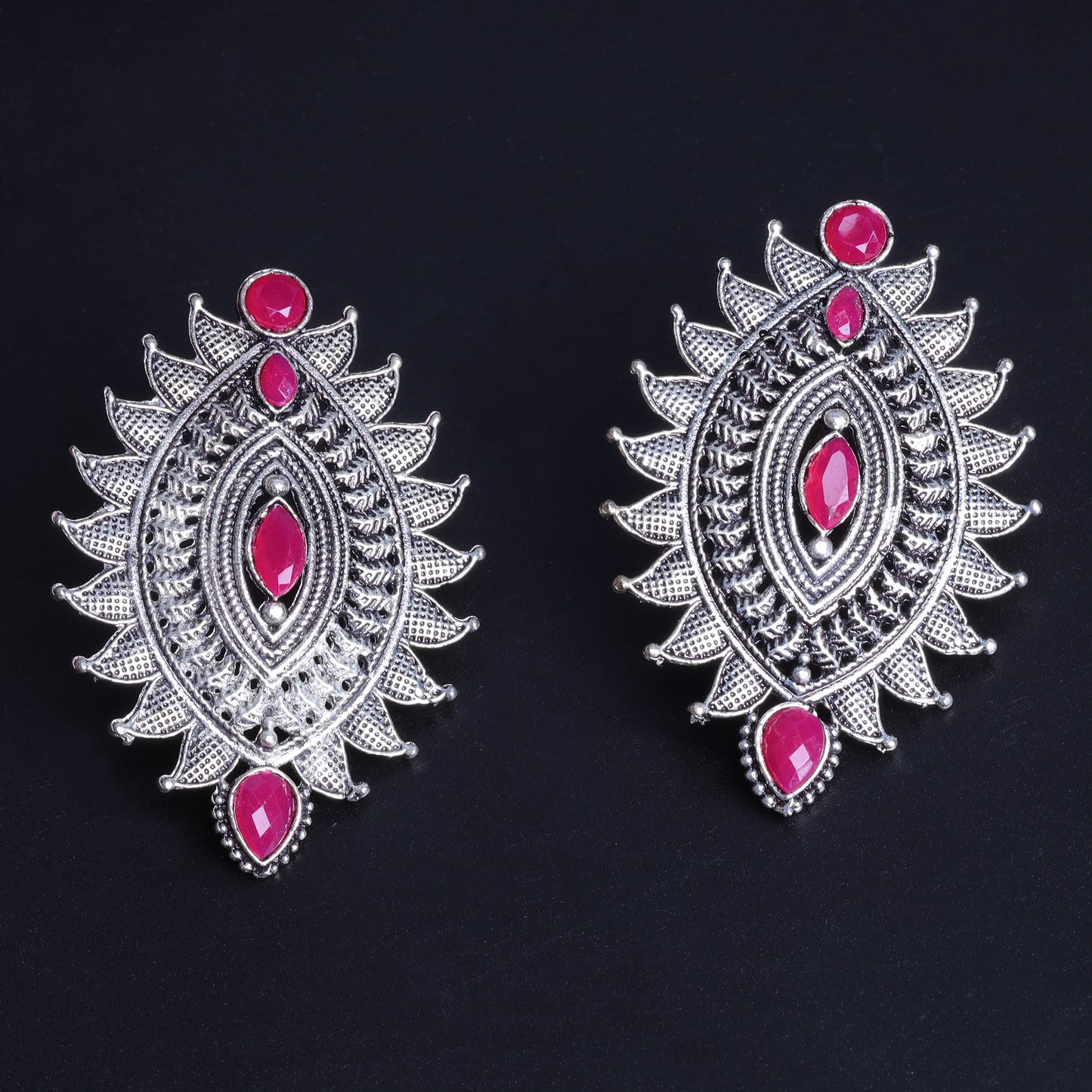 Oval drop stud earrings (Red)