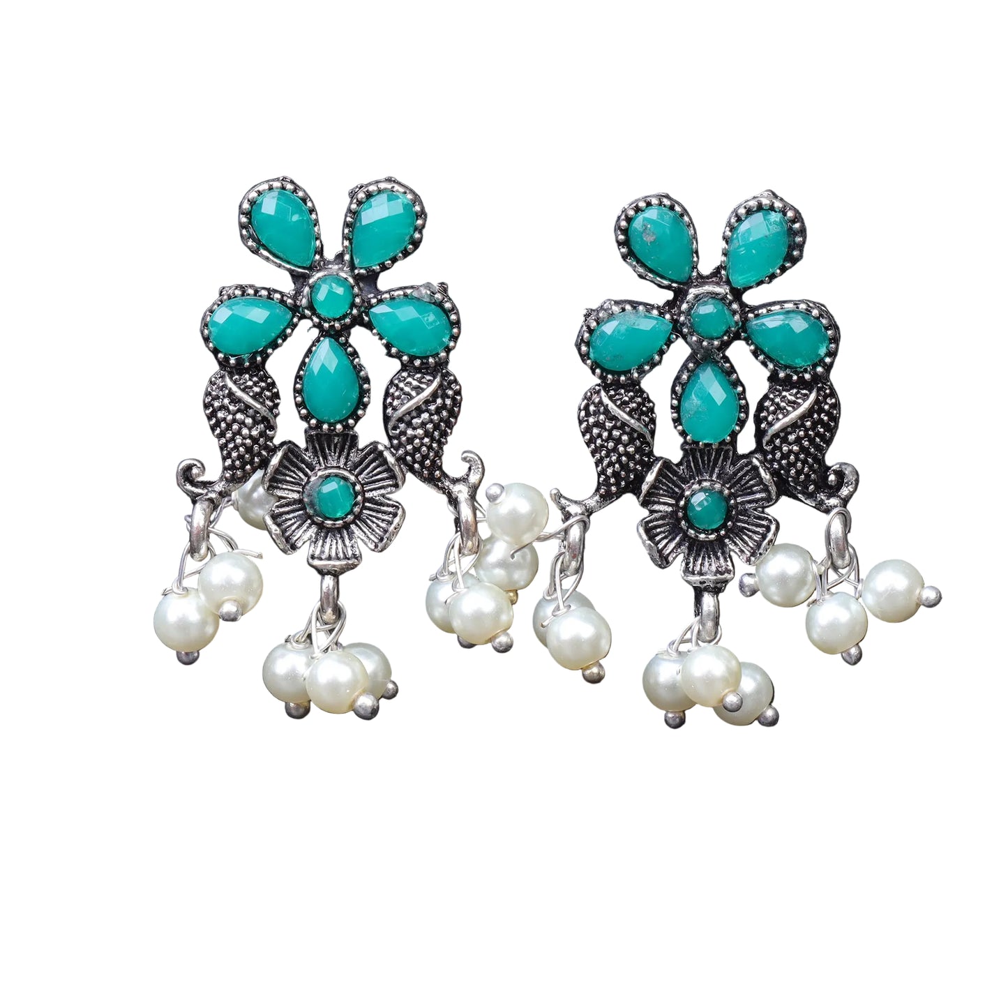 Floral Drop stud earrings (Green)