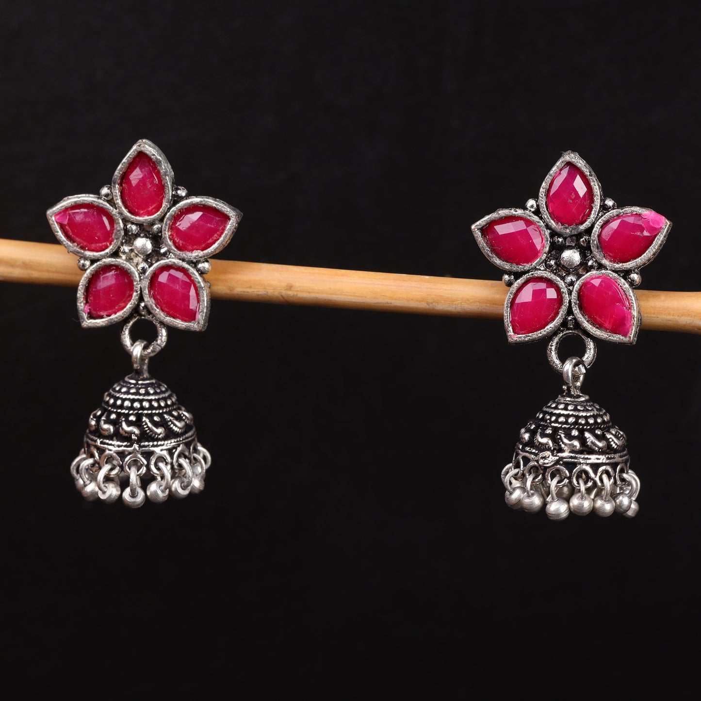 Beauty Bloom ghunghroo jhumki earring (Red)