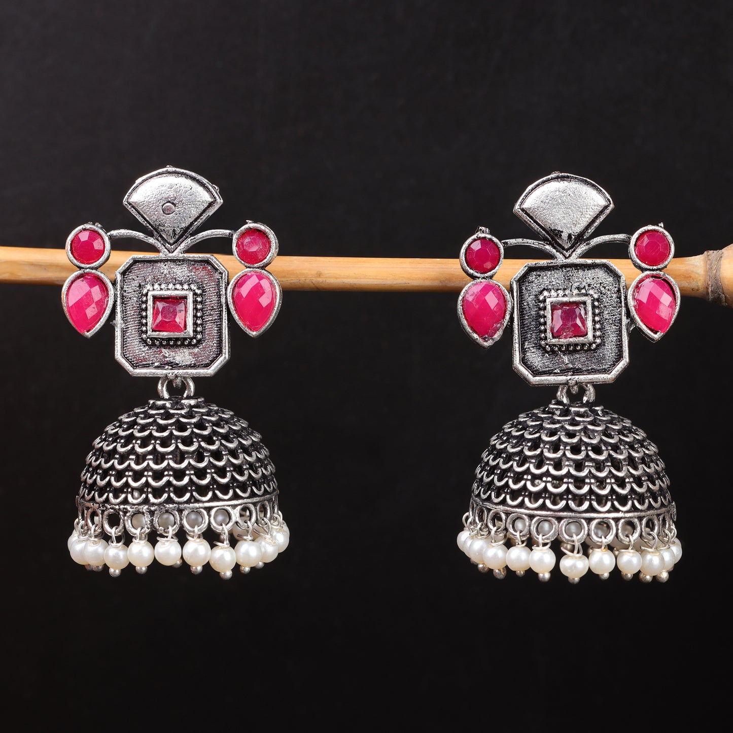 Gorgeous Geometry jhumka earring (Red)