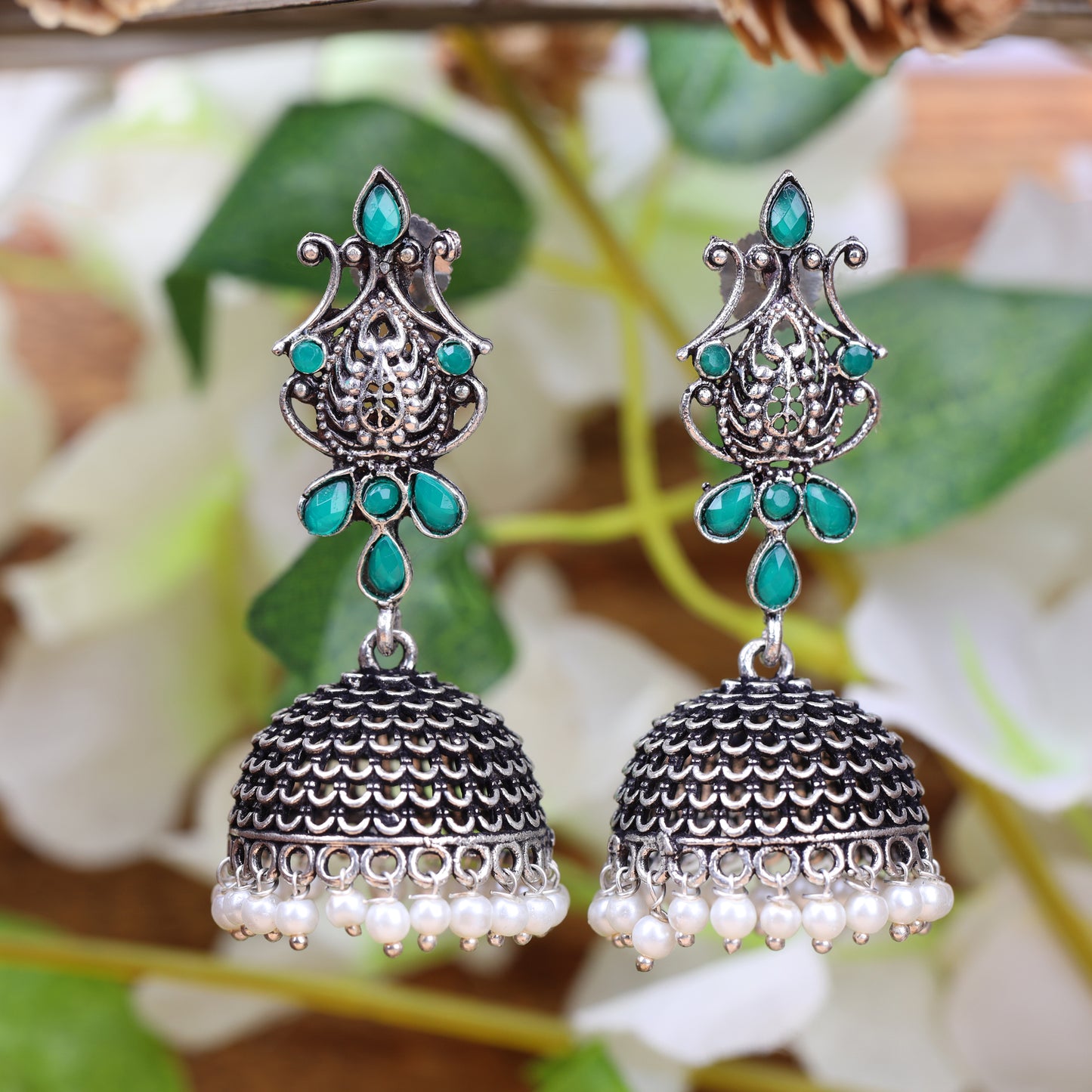 Kalash Kamal Jhumka earring (Green)