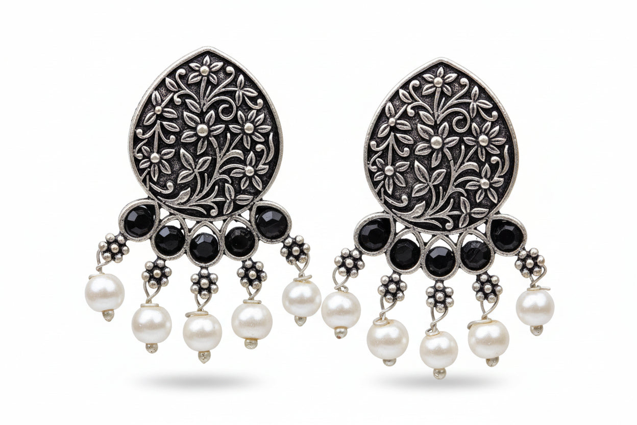 Zari carving drop stud earring (Black)