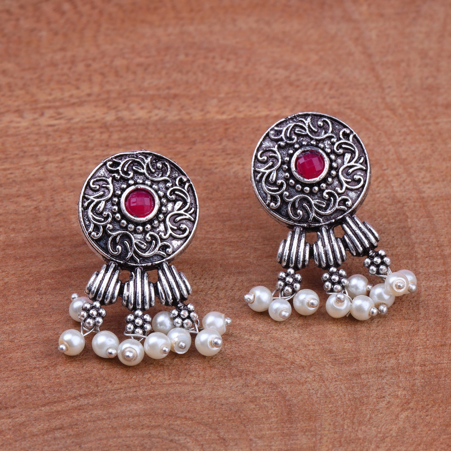 Button rays stud earring (Red)