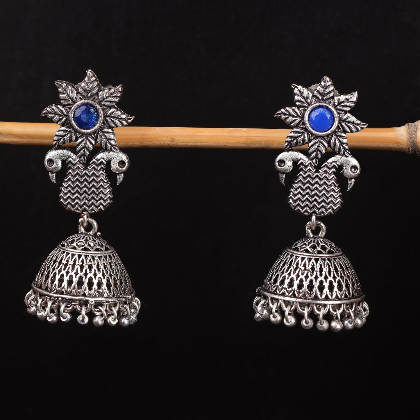 Fearless feathers jhumki earrings (Blue)