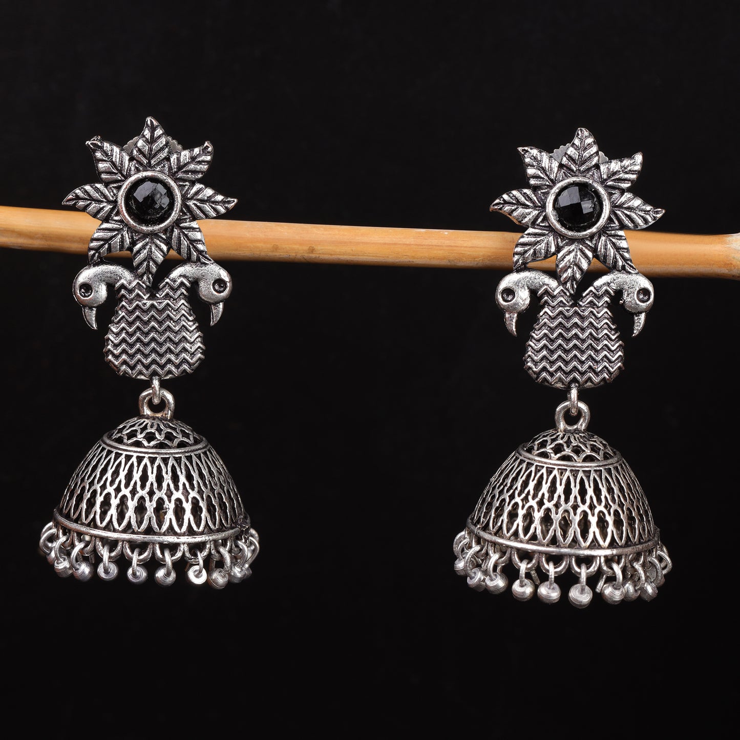 Fearless feathers jhumki earrings (Black)