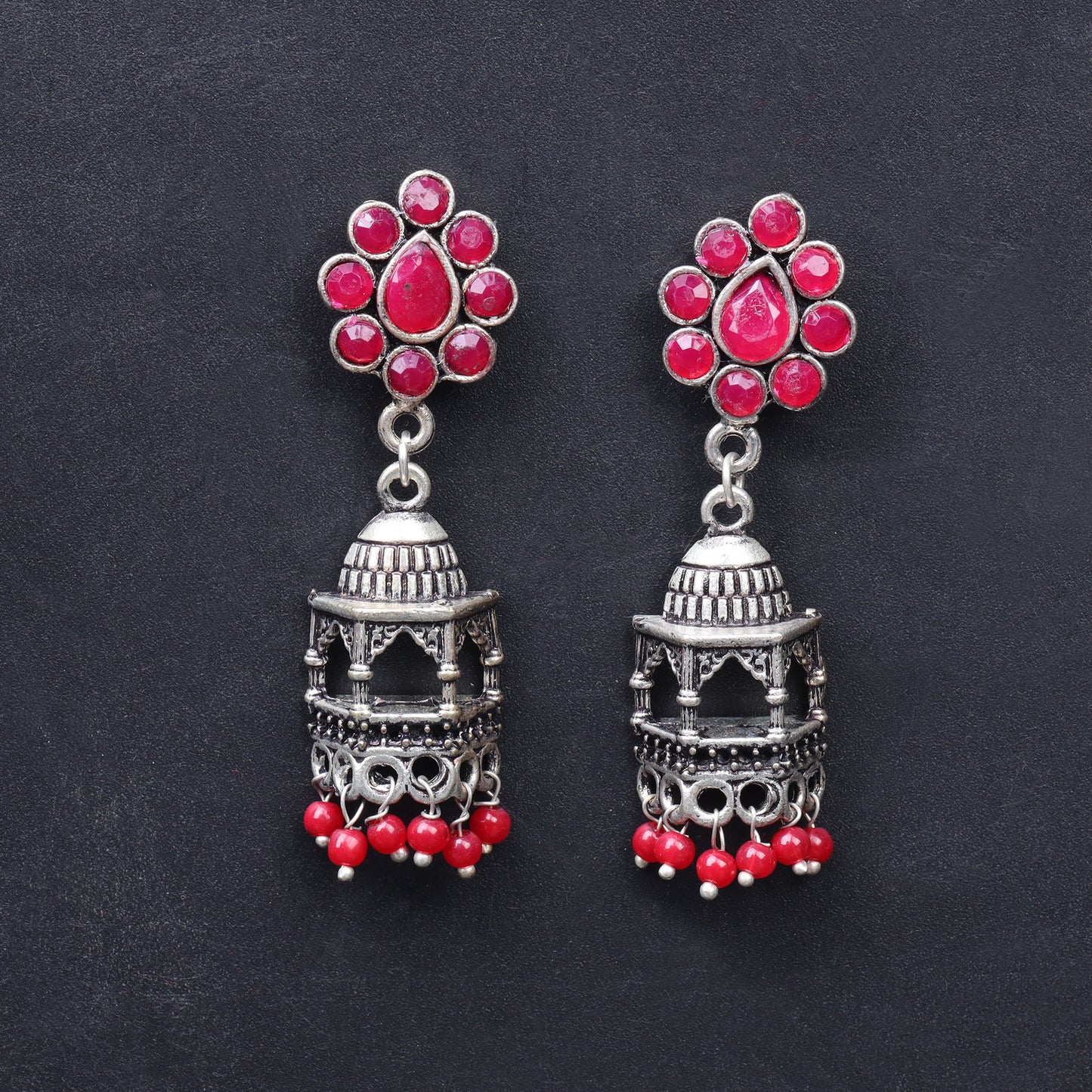 Red Stone Studded Jhorokha Earrings