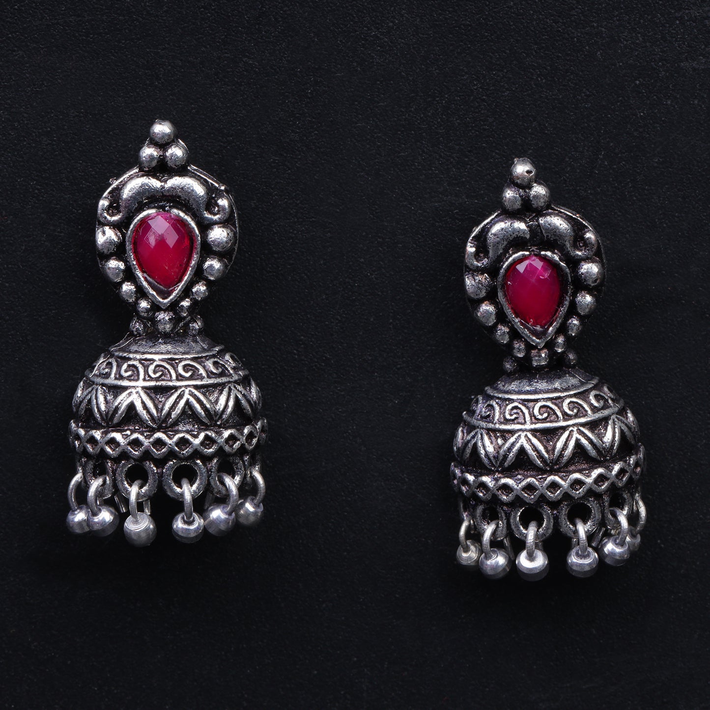 Jharokha stone studded jhumki earring (Red)