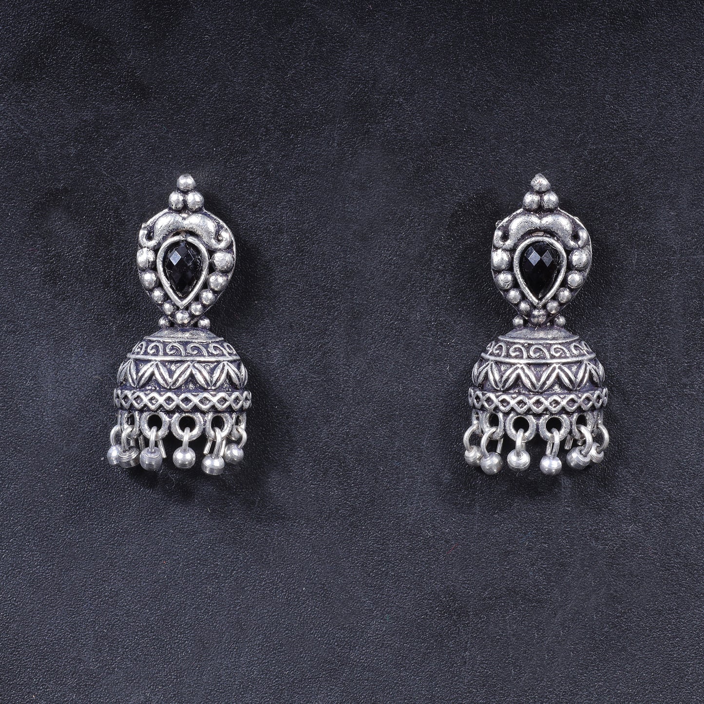 Jharokha stone studded jhumki earring (Black)