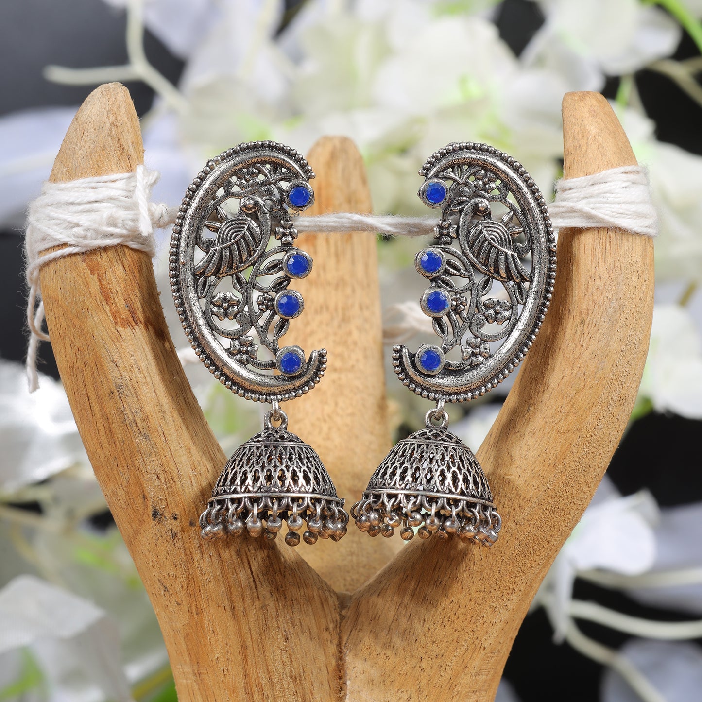 Moon-lit Mayur Jhumki earrings (Blue)
