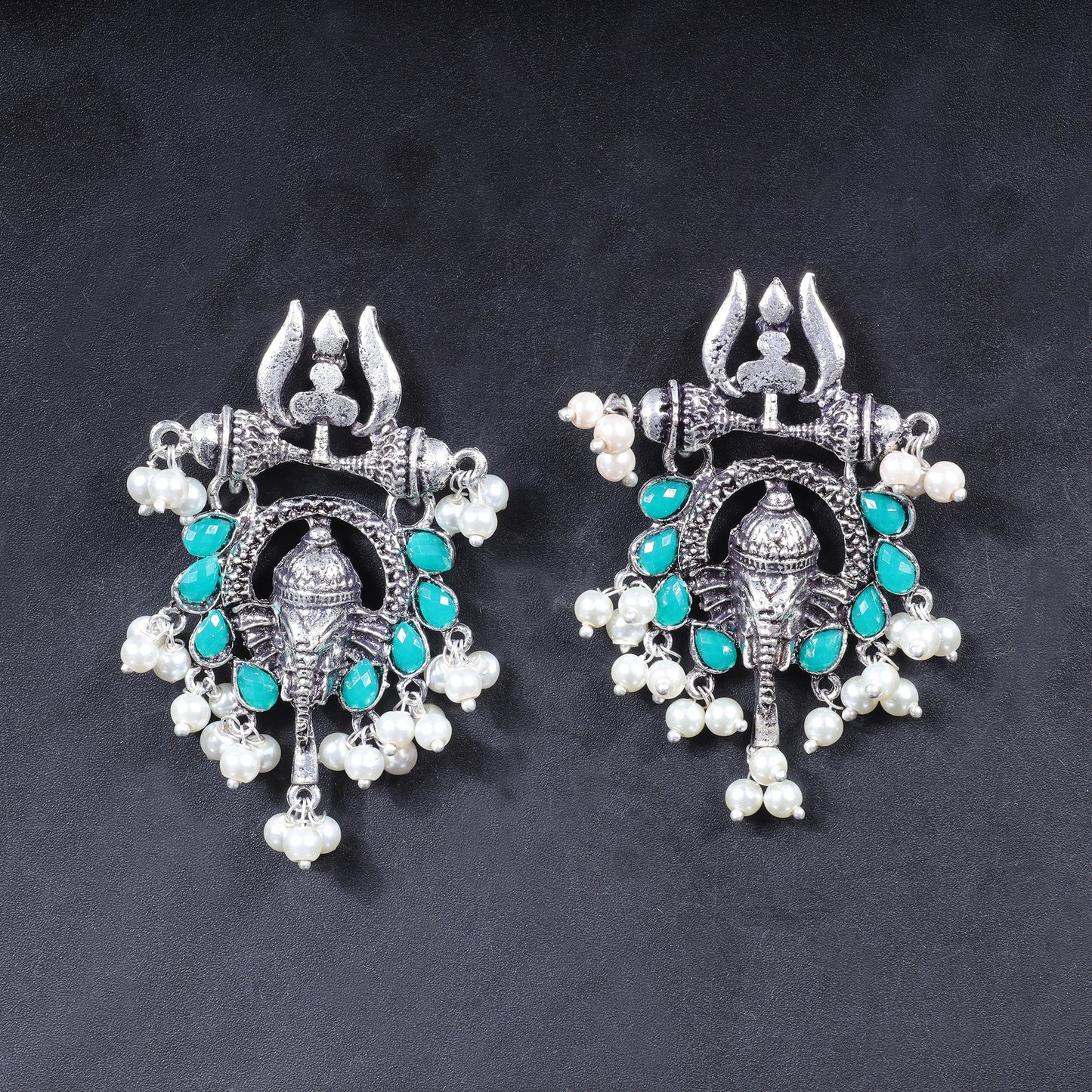 Sacred Sparkle pearl dangler earrings (Green)