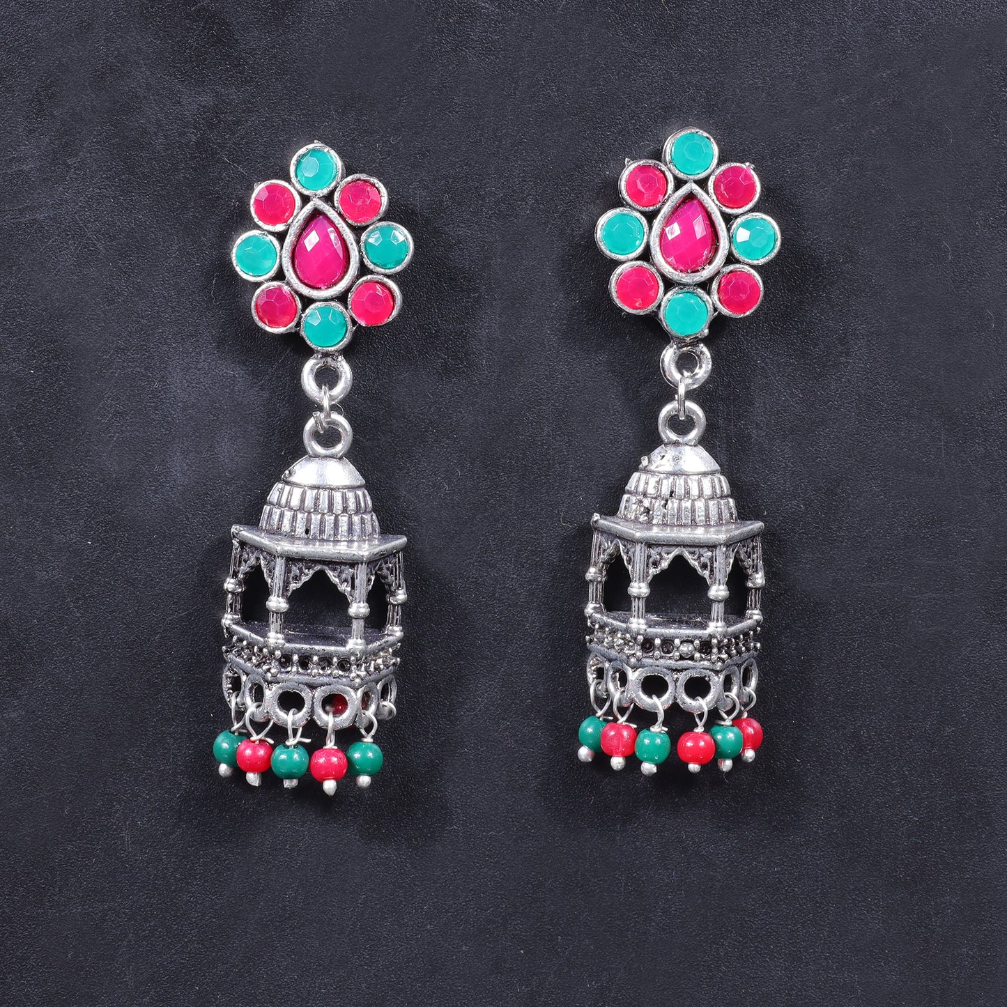 Floral Jharokha jhumki earrings (Multicolored)