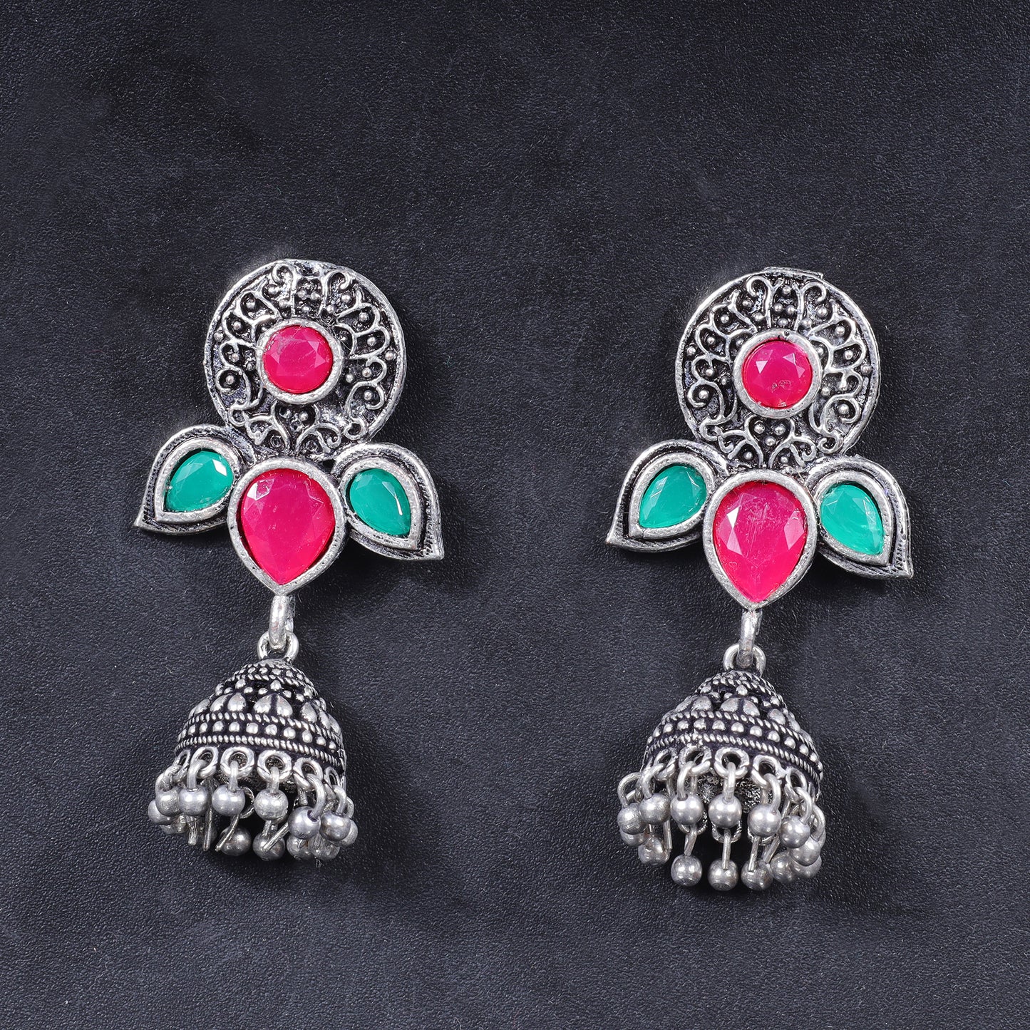 Blush Petals stone studded jhumki earrings (Multicolored)