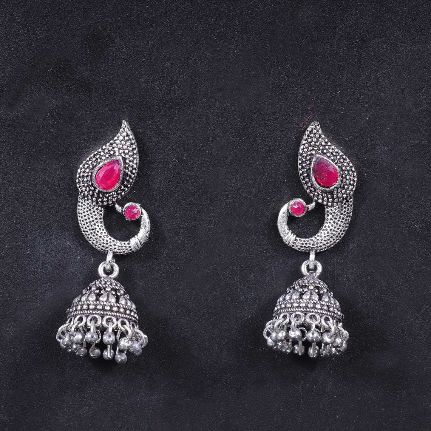 Paisley Swirl Ghungroo jhumki earring (Red)