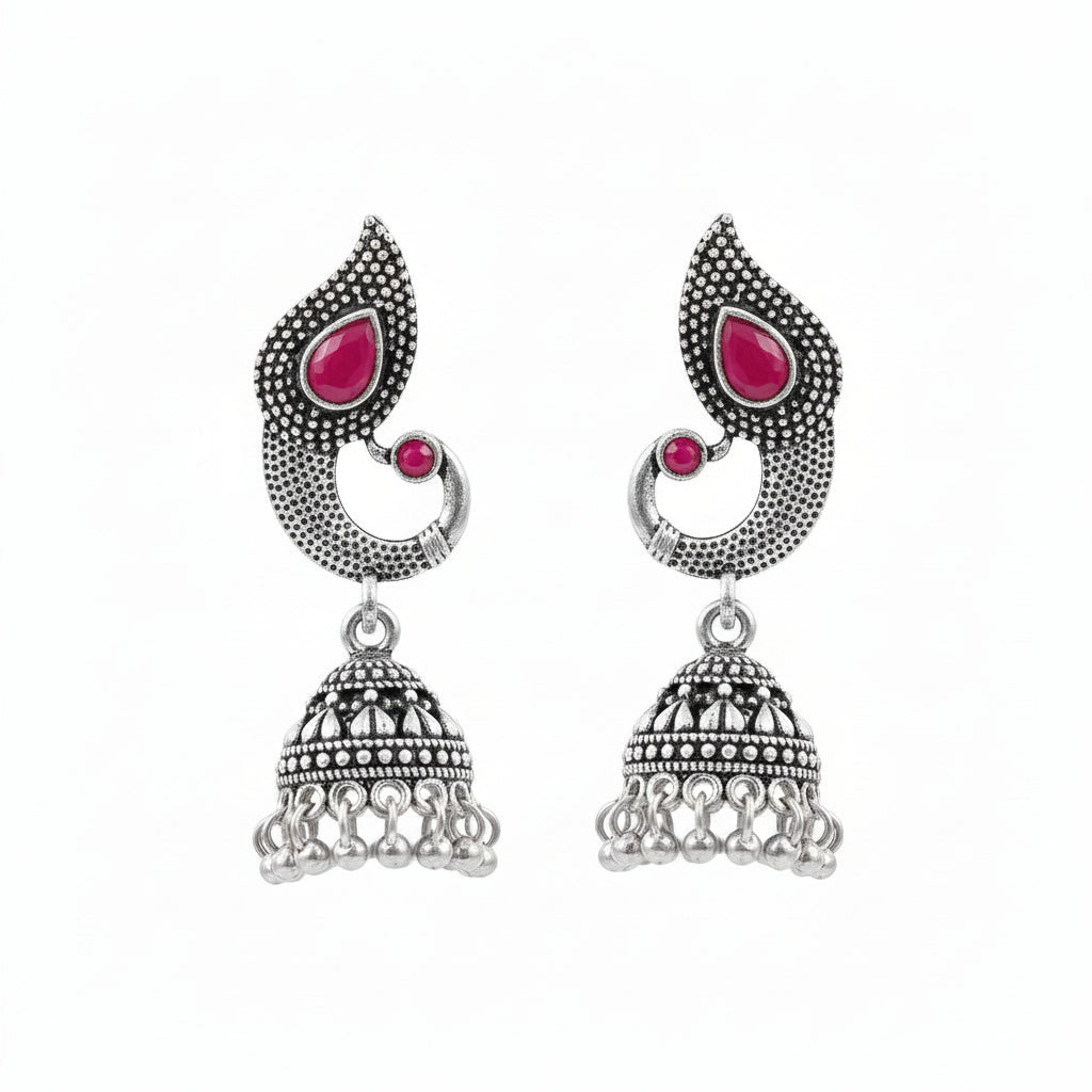 Paisley Swirl Ghungroo jhumki earring (Red)