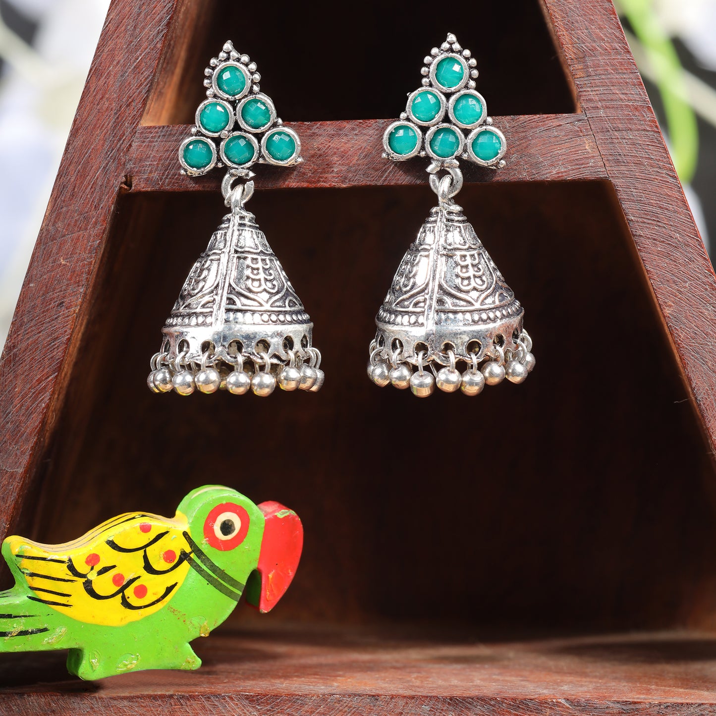 I-conical hanging Jhumki earrings (Green)