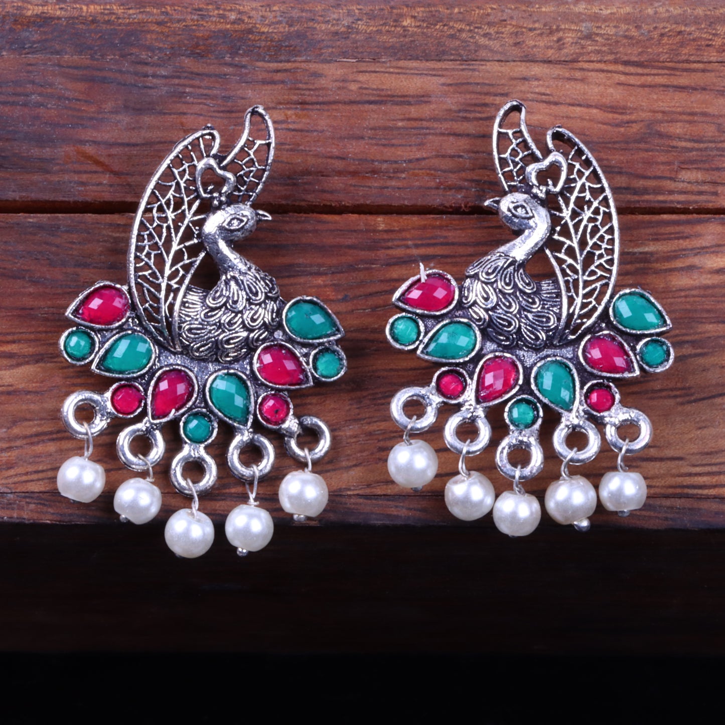 Peacock pearls studds earrings (Multicolored)