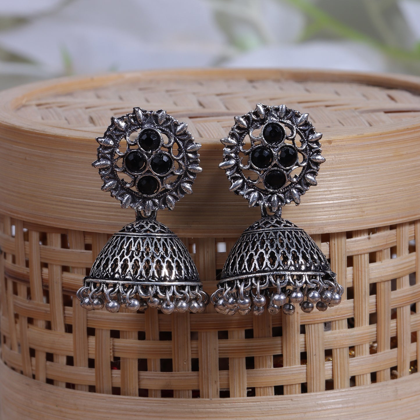 Classic chandlier Jhumka earrings (Black)