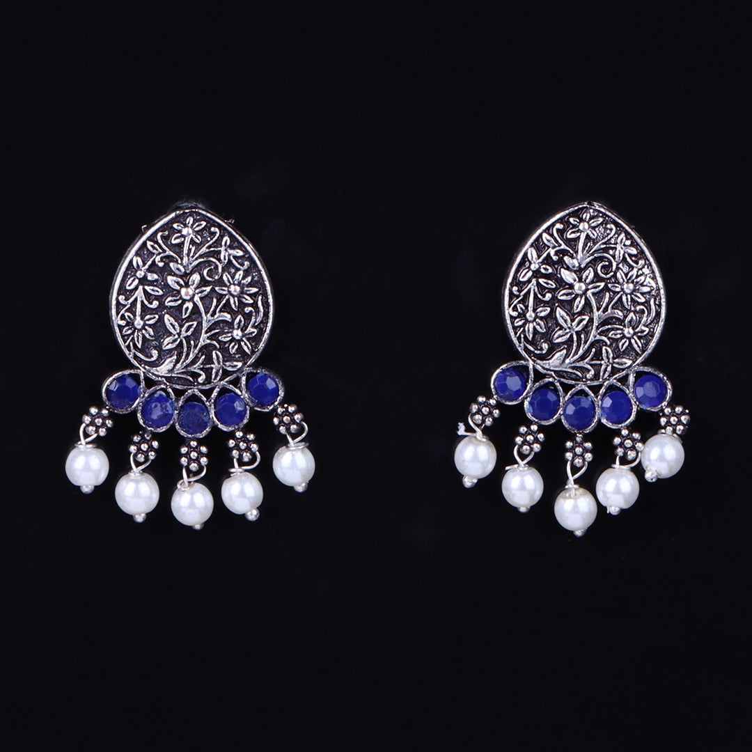 Blue Stone Studded Elegant Oxidised Stud Earrings