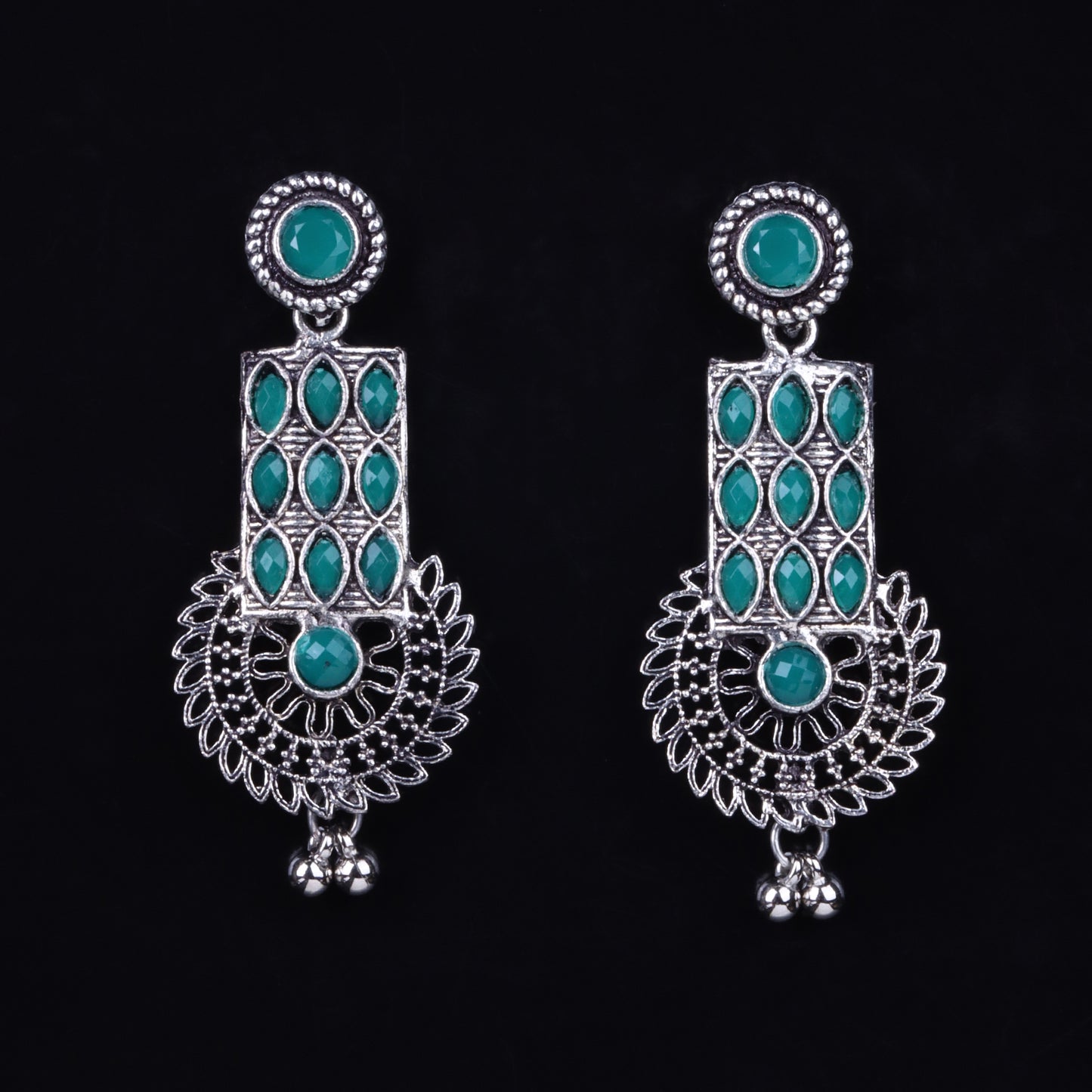 Mystic Chakra stone studded dangler earring (Green)