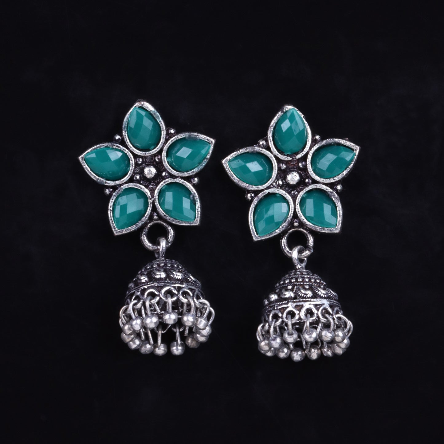 Beauty Bloom ghunghroo jhumki earring (Green)
